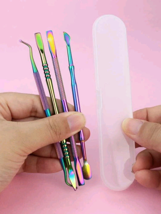 Iridescent Nail Art Toolkit With Organizer- 4pcs