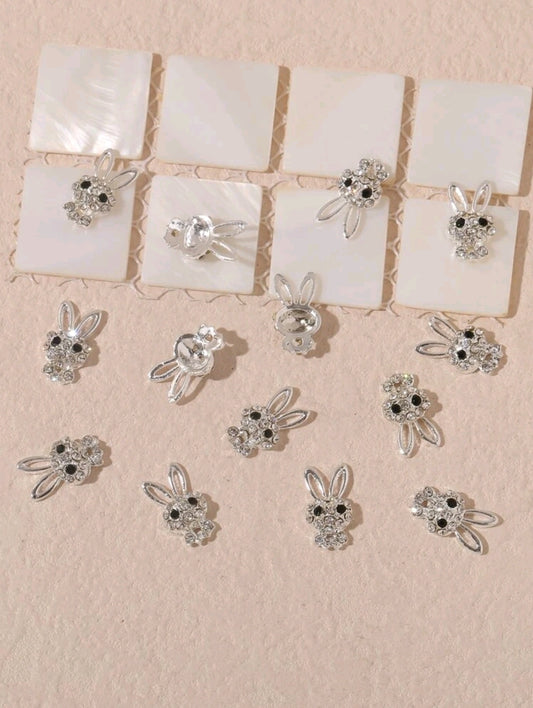 3D Silver Rabbit  Nail Art - 10pcs