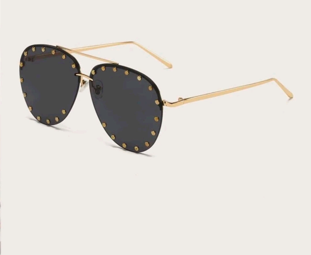 Studded Decor Aviator Fashion Glasses