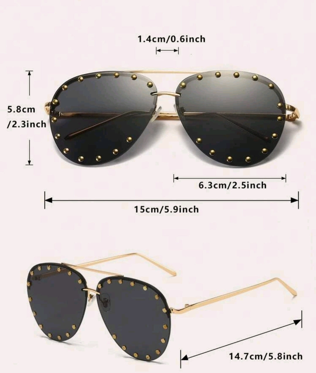 Studded Decor Aviator Fashion Glasses