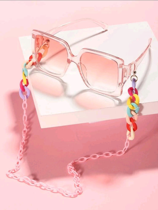 Square Frame Sunglasses With Glasses Chain