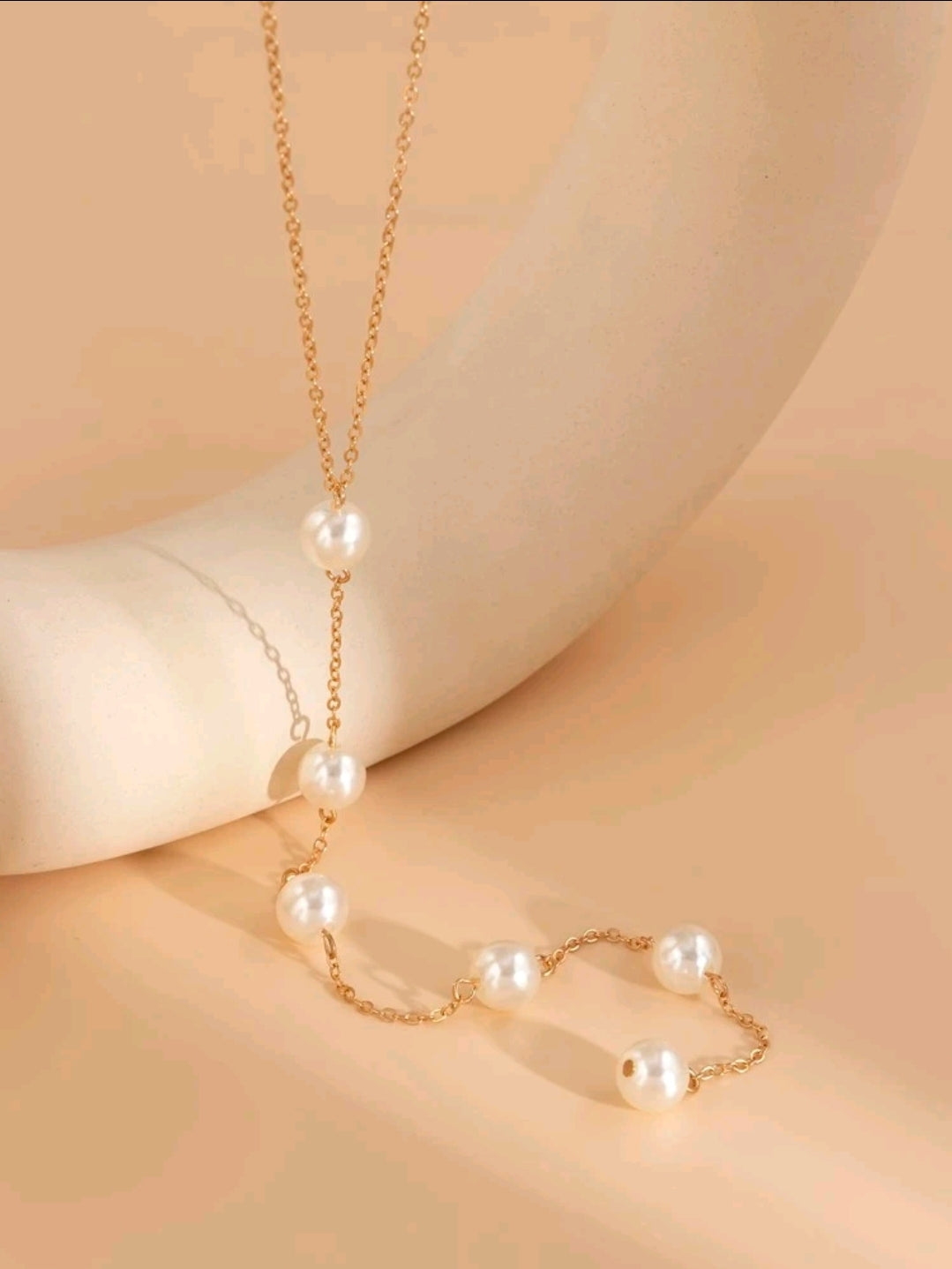 Faux Pearl Decor Y Lariat Necklace