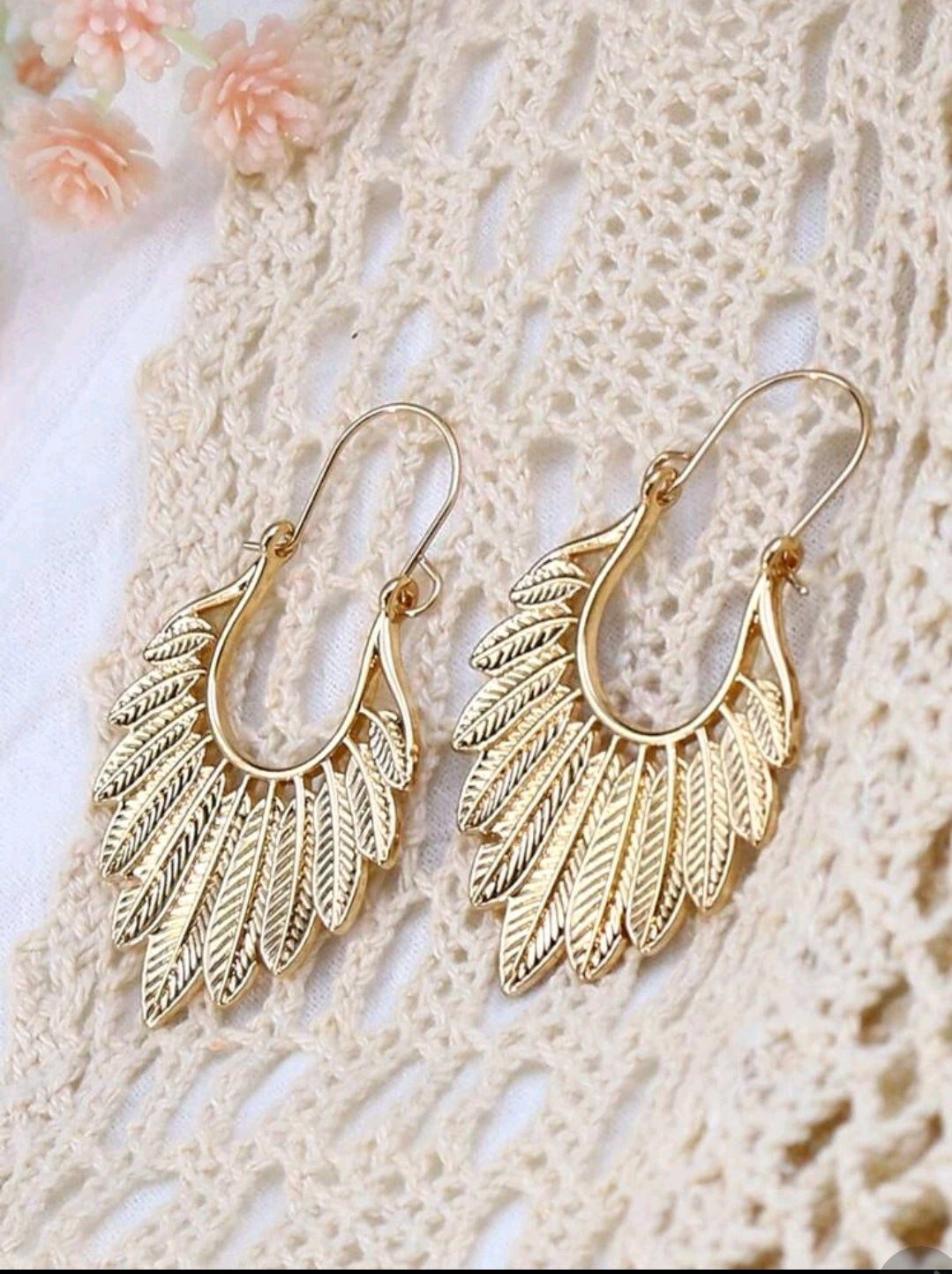 Mini Geographic Feather Hoops-Gold