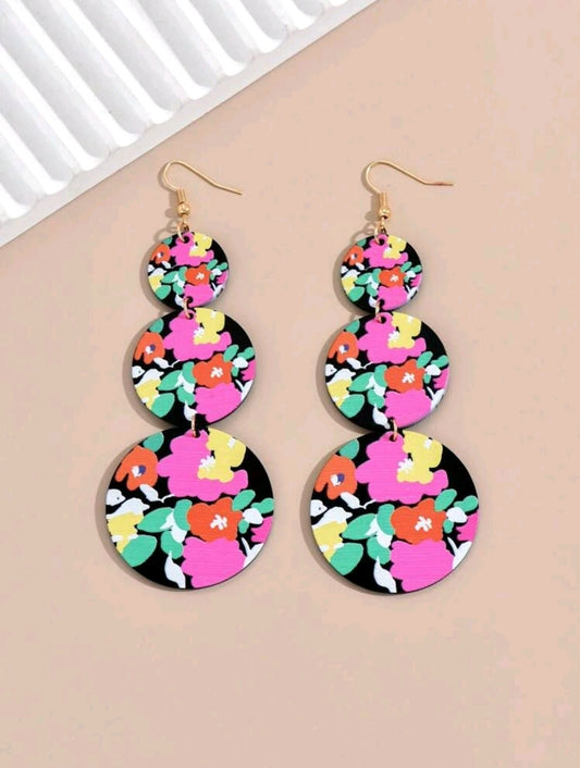 Acetic Acid Floral Pattern Round Drop Earrings