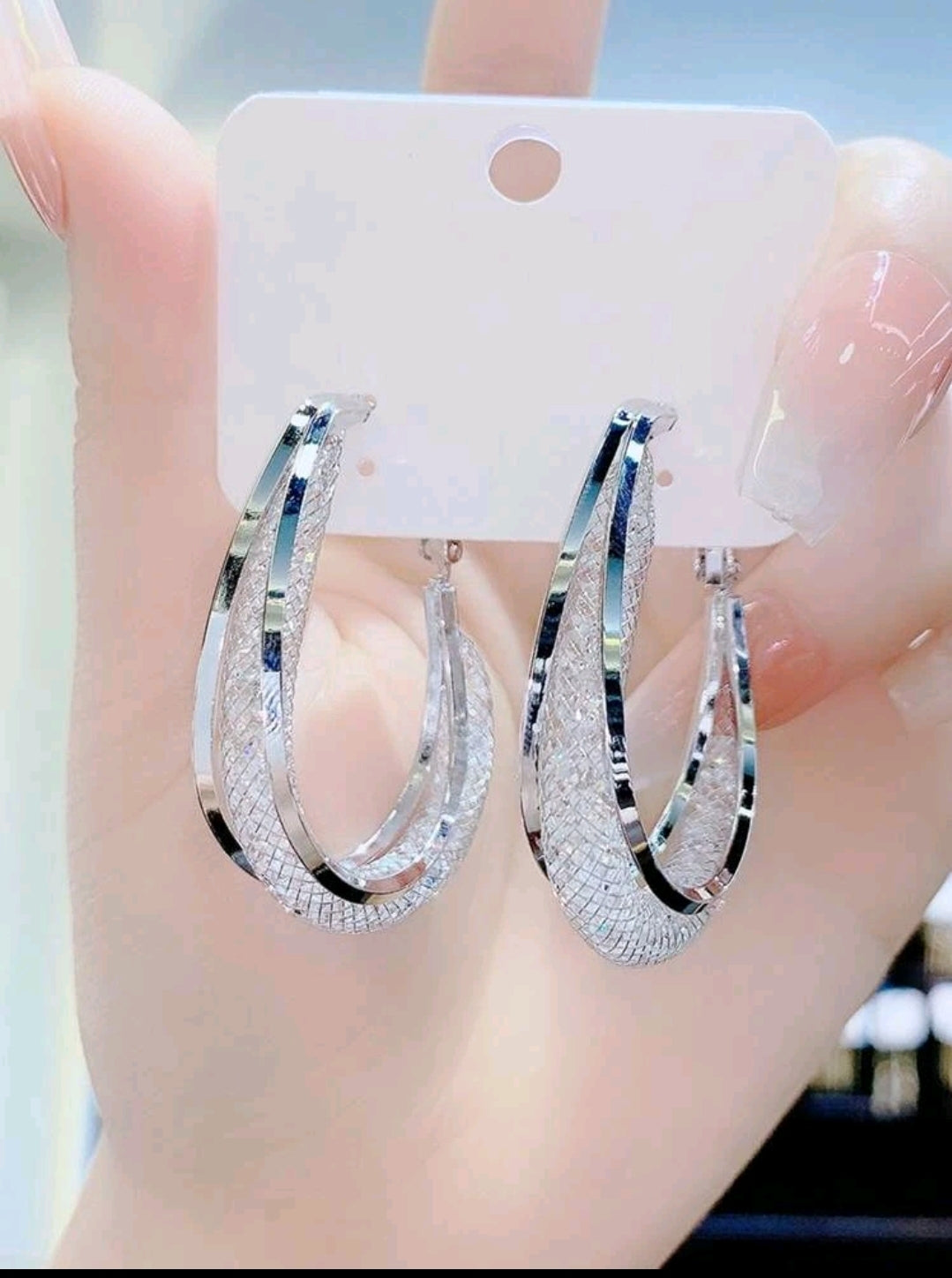 Rhinestone Decor Hoop Earrings