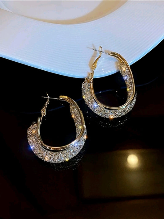 Rhinestone Decor Hoop Earrings