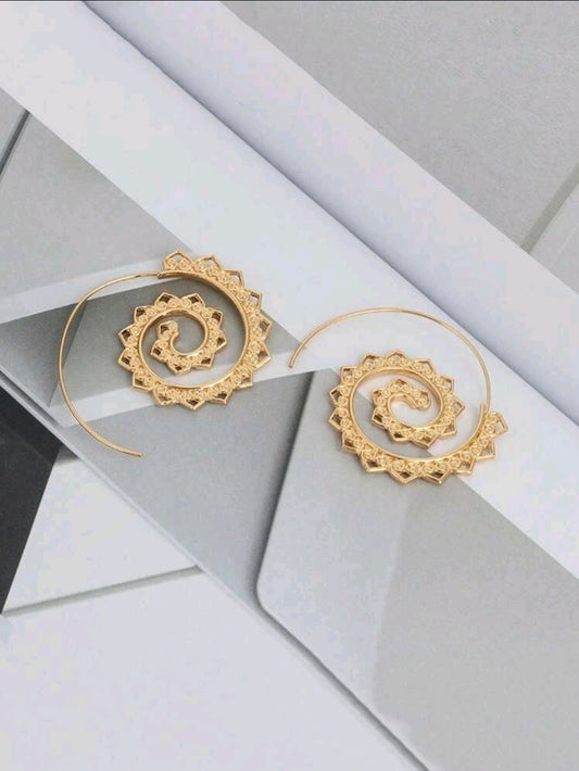 Spiral Hollow  Hoop Earrings-Gold