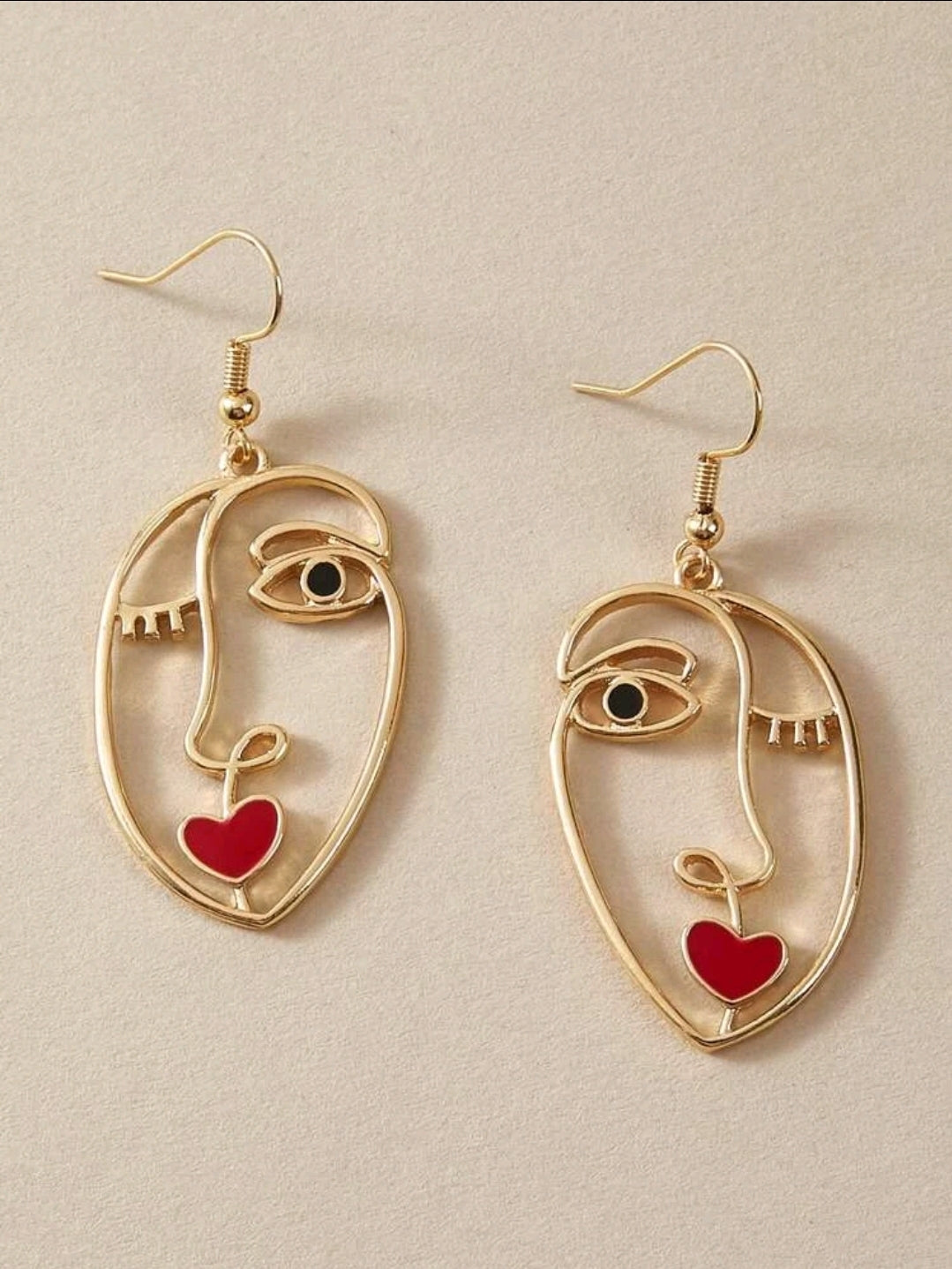 Hollow Out  Abstract Face Design Drop Earrings-Gold
