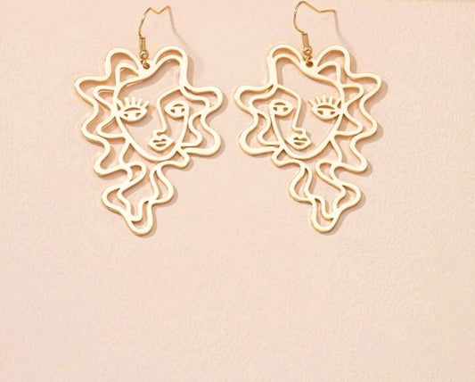 Hollow Out face Drop Earrings-Gold