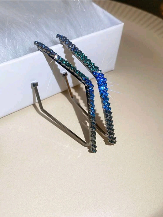 Rhinestone Decor Geometric Design Cuff Hoop Earrings