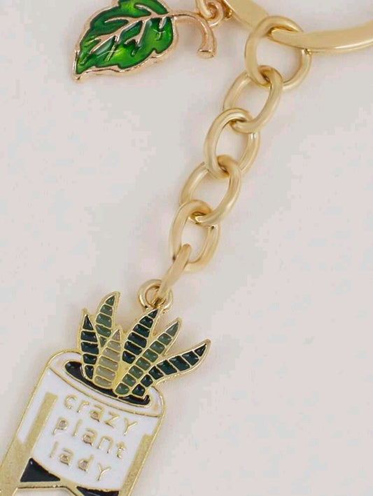 Leaf Charm Keychain-Gold