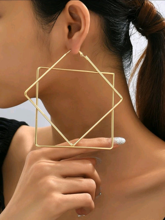 Oversized Geometric Hoop Earrings- Gold