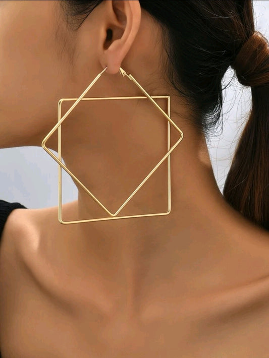 Oversized Geometric Hoop Earrings- Gold