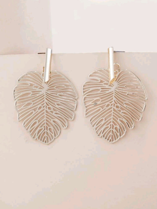 Metal Leaf Drop Earrings- Gold