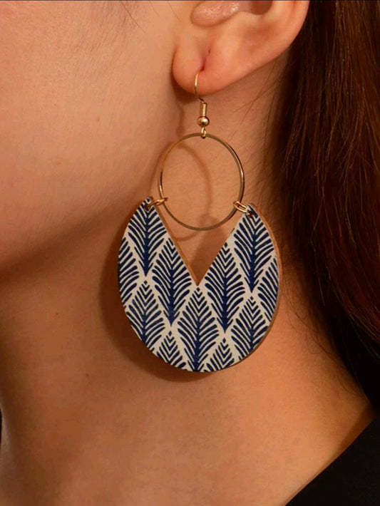 Leaf Pattern Geometric Drop Earrings