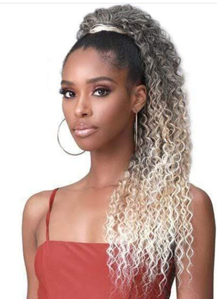 Bobbi Boss Human Hair Blend Tress Up Ponytail WATER WAVE 18"