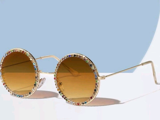 Rhinestone Decor Round Frame Fashion Glasses