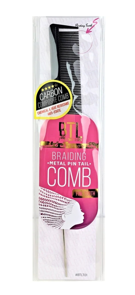 BTL Professional Braiding Metal Pin Tail Comb Carbon Comb